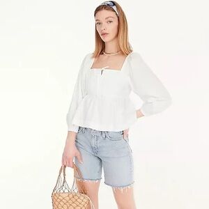 J. Crew Squareneck cotton puff sleeve poplin Corset Tie top Peasant renaissance